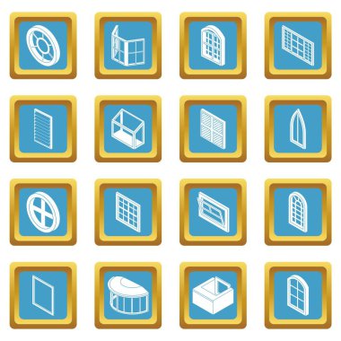 Sapphirine kare vektör pencere formları Icons set