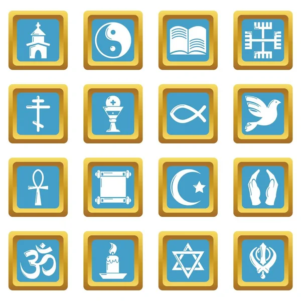 Religion icons set sapphirine square vector — Stock Vector