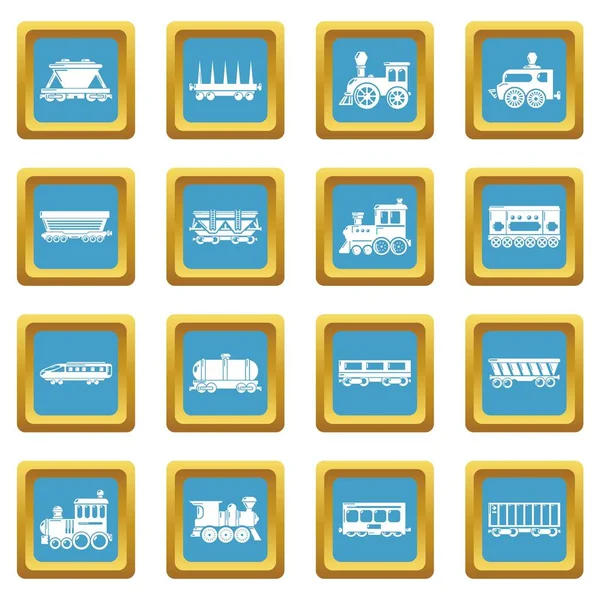 Railway carriage icons set sapphirine square vector — Stock Vector