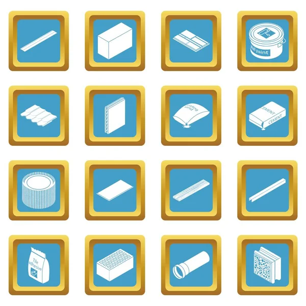 Materiali da costruzione icone insieme zaffiro vettore quadrato — Vettoriale Stock