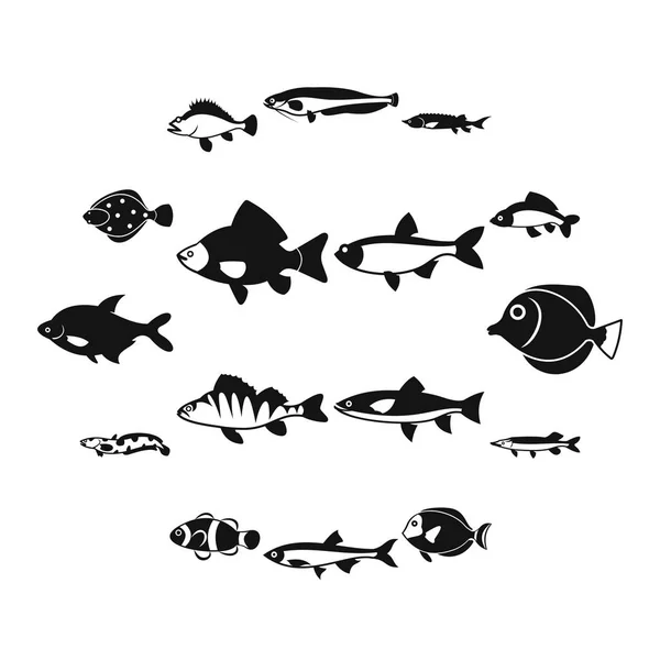 Set di icone di pesce carino, stile semplice — Vettoriale Stock