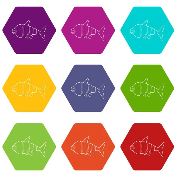 Robot peces iconos conjunto 9 vector — Vector de stock