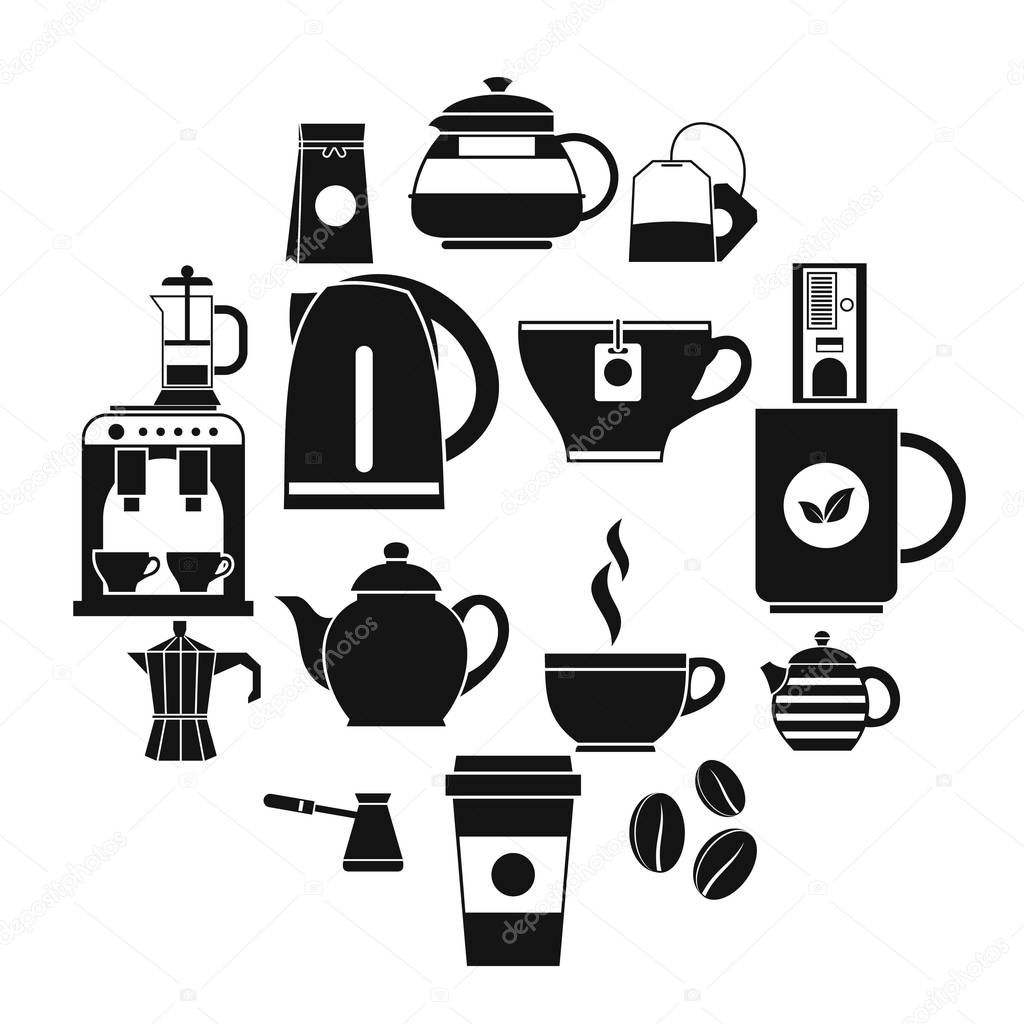 Tea and coffee icons set, simple style