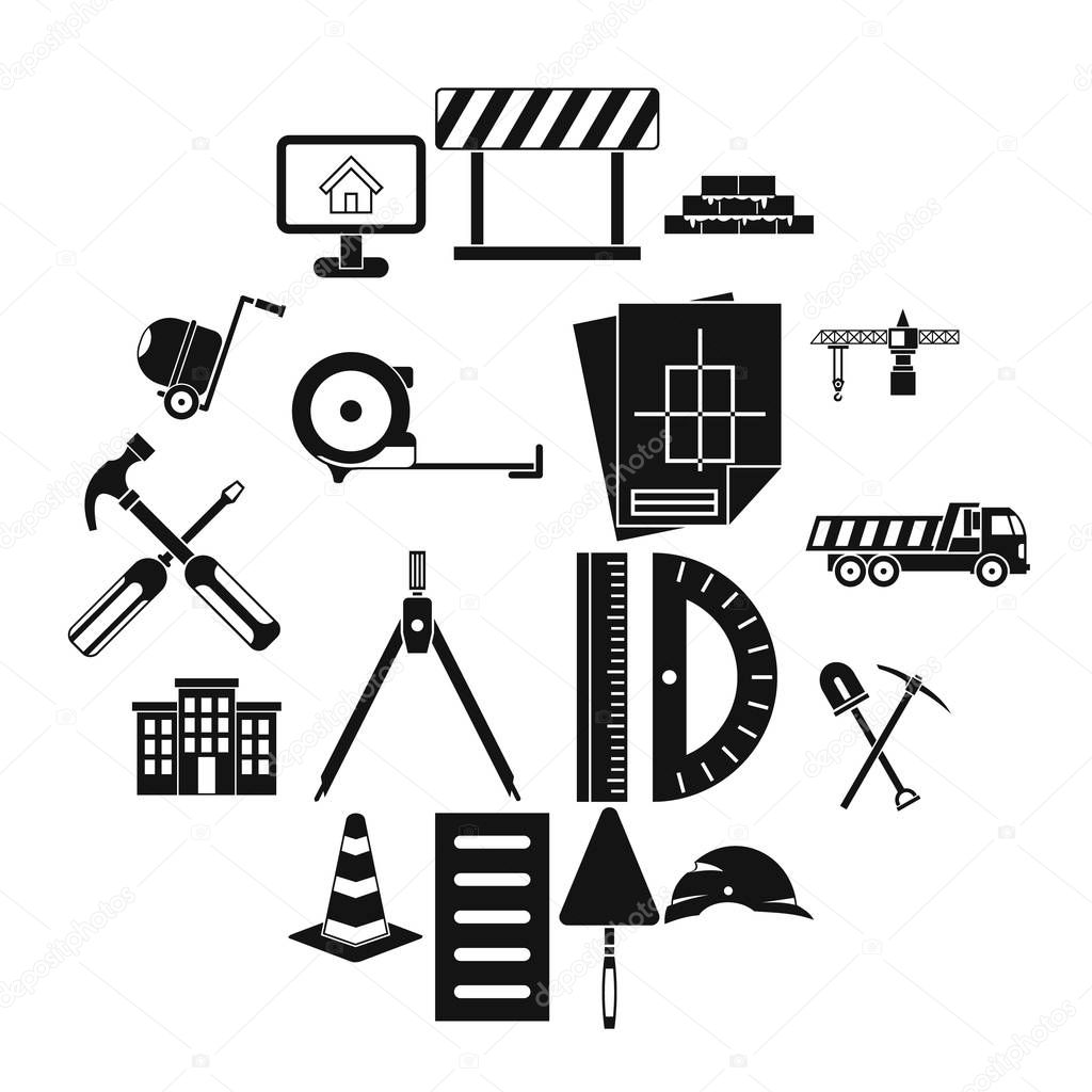 Construction icons set, simple style