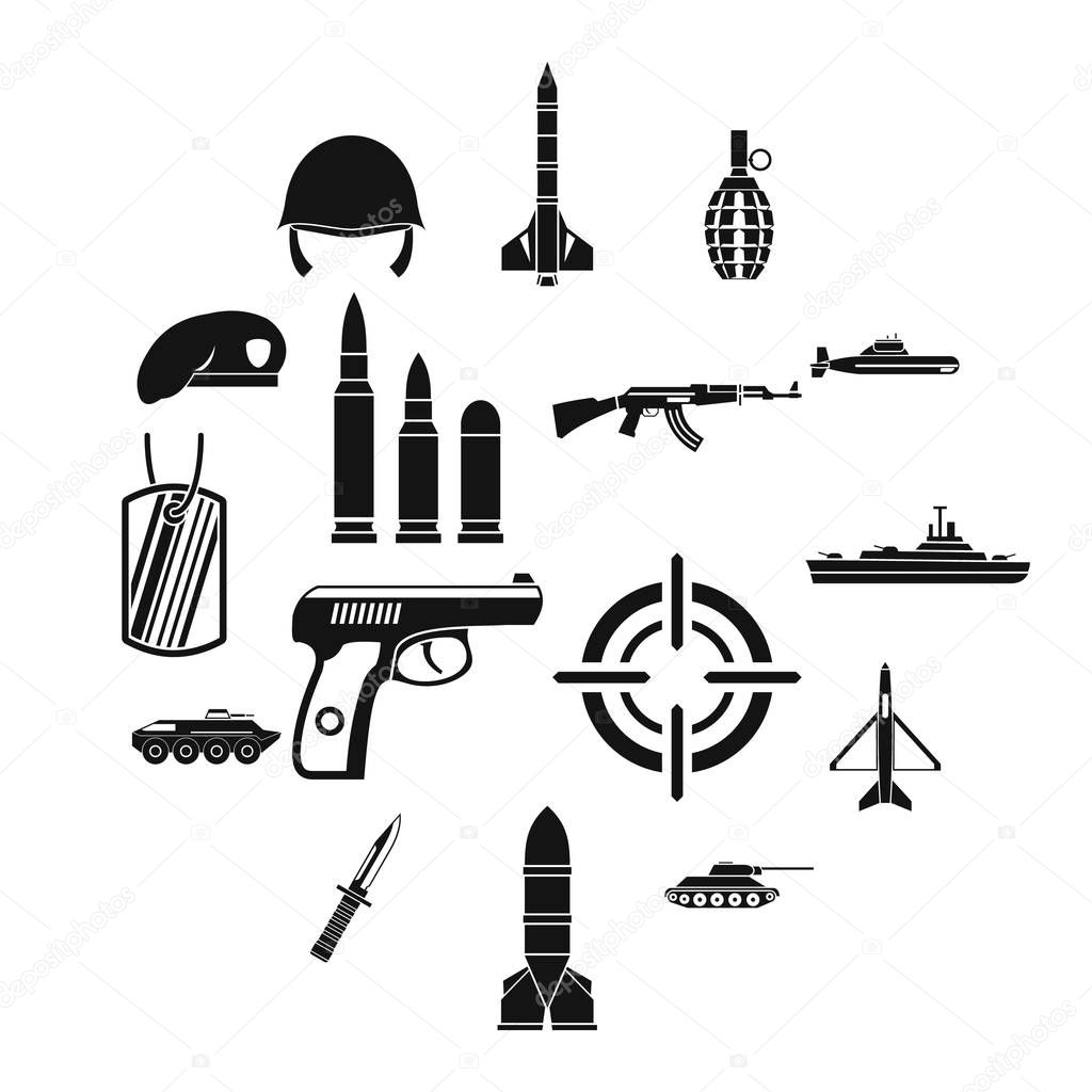 Military icons set, simple style