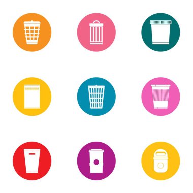 Çöp kutusu Icons set, düz stil