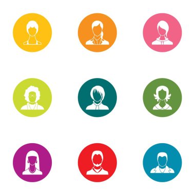 Saç modeli Icons set, düz stil