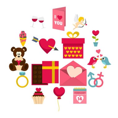 Düz stil Saint Valentine Icons set