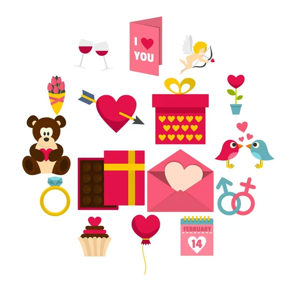 Saint Valentine icons set in flat style — Stock Vector