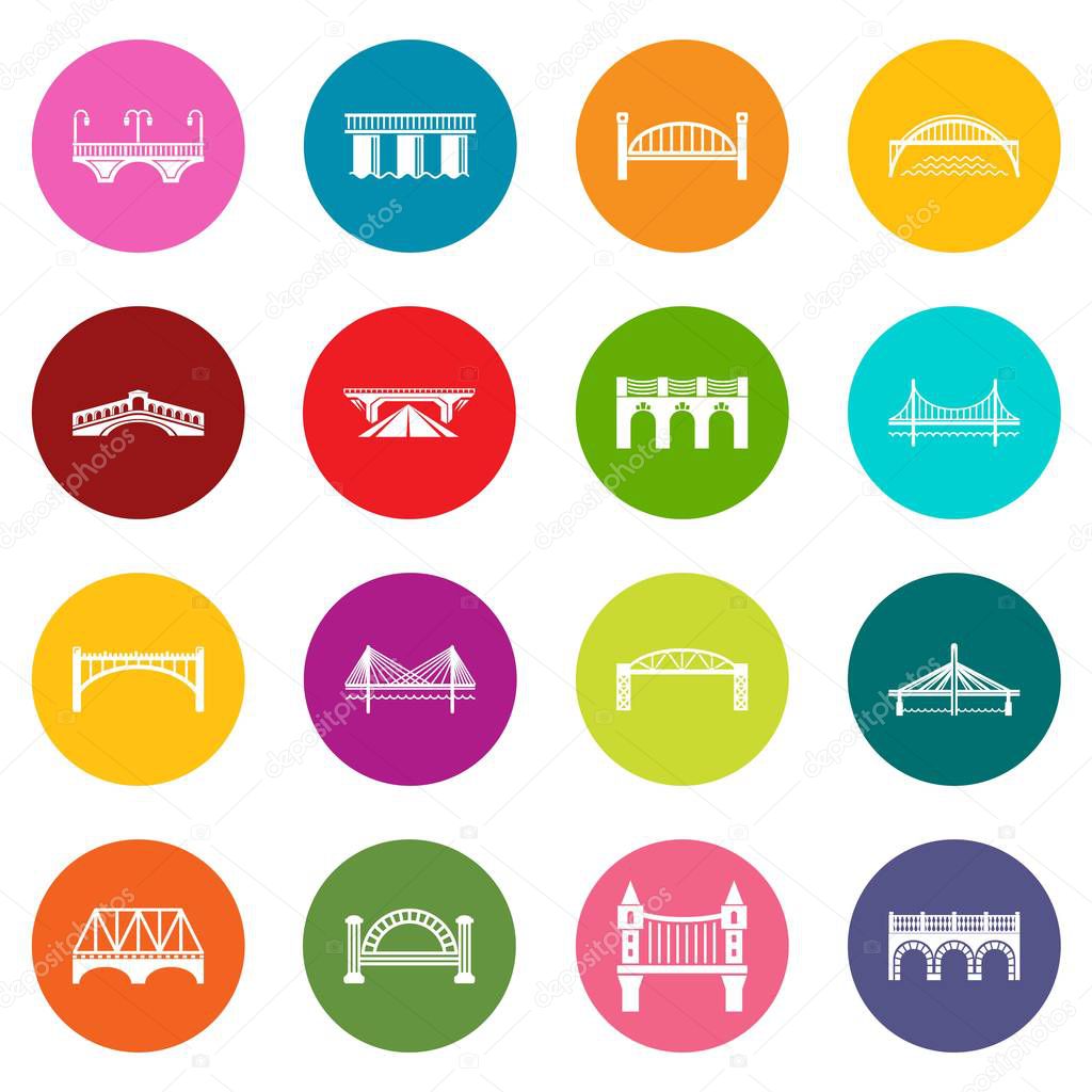 Bridge icons set colorful circles vector