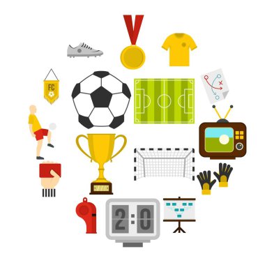 Düz stil futbol futbol Icons set
