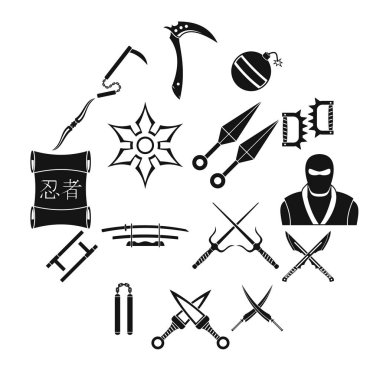 Ninja araçları Icons set, basit tarzı