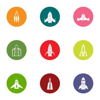 Roket fırlatma Icons set, düz stil