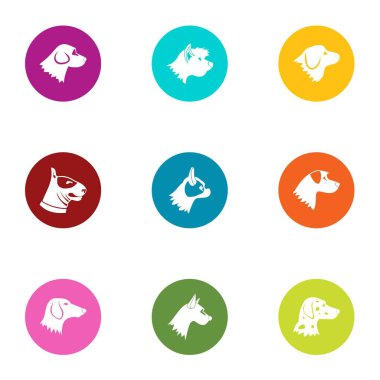 Pooch Icons set, düz stil