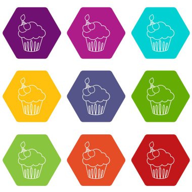 9 vektör kiraz kek Icons set