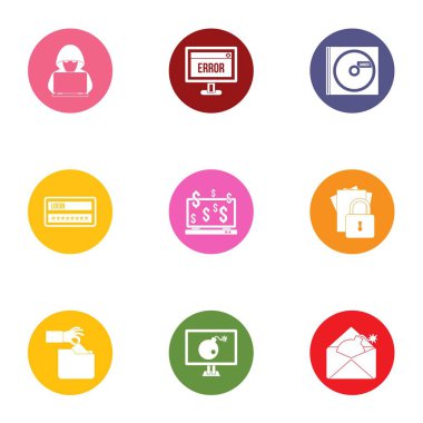 Cyber hata Icons set, düz stil