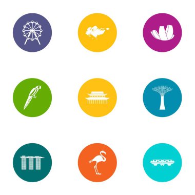 Tropik ülke Icons set, düz stil