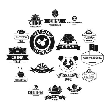 Çin seyahat logo Icons set, basit tarzı