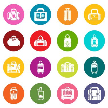 Çantası bagaj bavul Icons set renkli daireler vektör