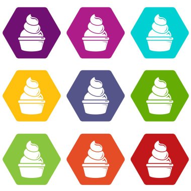 9 vektör kremalı cupcake Icons set