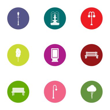 Park aydınlatma simgeler ayarla, stil düz