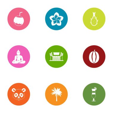 Asya medeniyet Icons set, düz stil