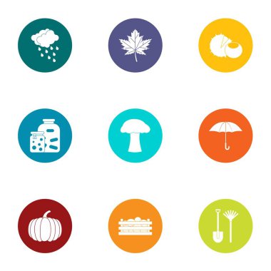 Sonbahar dönemi simgeler ayarla, stil düz