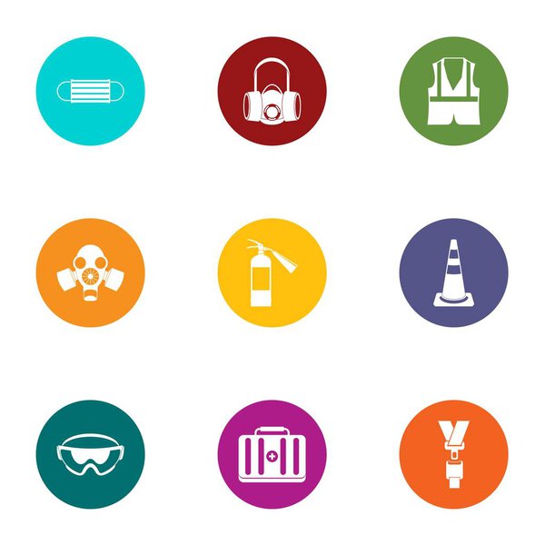 Chemical protection icons set, flat style