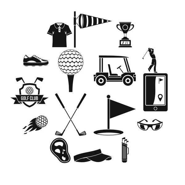 Conjunto de iconos de artículos de golf, estilo simple — Archivo Imágenes Vectoriales