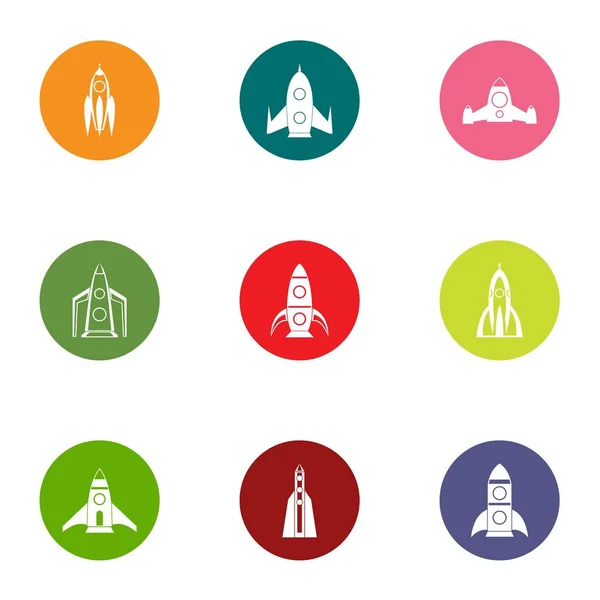 Conjunto de iconos de lanzamiento de cohetes, estilo plano — Vector de stock