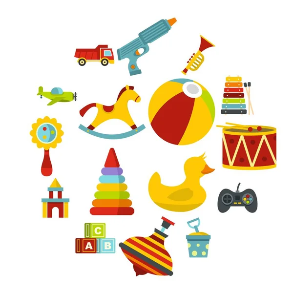 Diferentes iconos de juguetes para niños en estilo plano — Archivo Imágenes Vectoriales