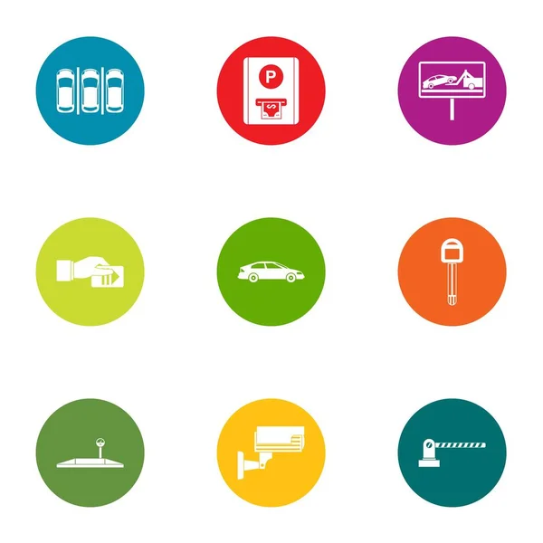 Parking lot icons set, flat style — Stock Vector