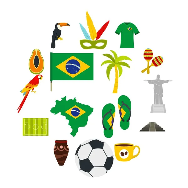 Brasilianische Reisesymbole im flachen Stil — Stockvektor