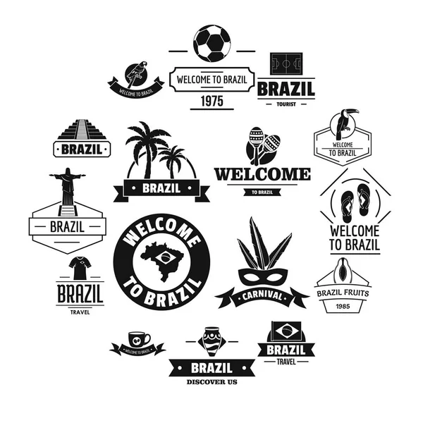 Brasil viagem logotipo ícones conjunto, estilo simples —  Vetores de Stock