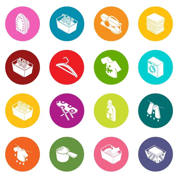 Iconos de lavandería conjunto círculos coloridos vector — Vector de stock