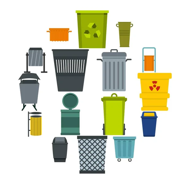 Icônes de poubelle ensemble dans le style plat — Image vectorielle