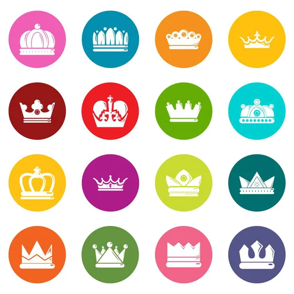 Crown gold icons set colorful circles vector — Stock Vector
