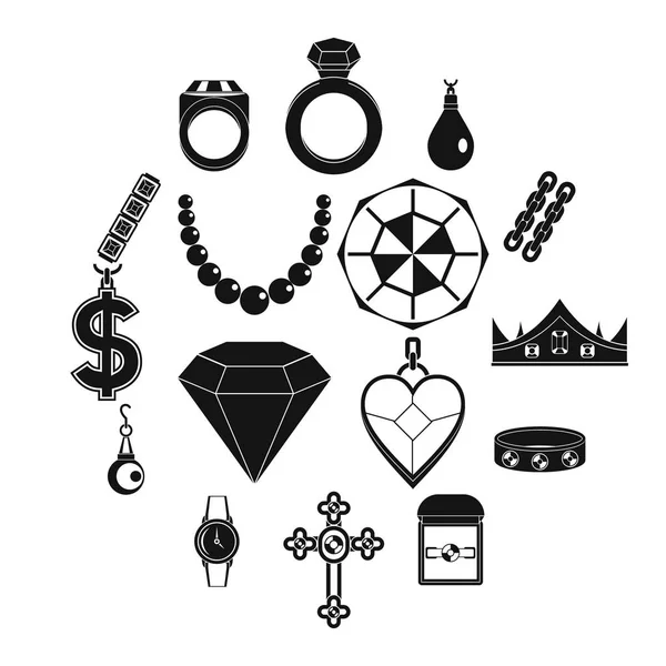 Jewelry items icons set, simple style — Stock Vector