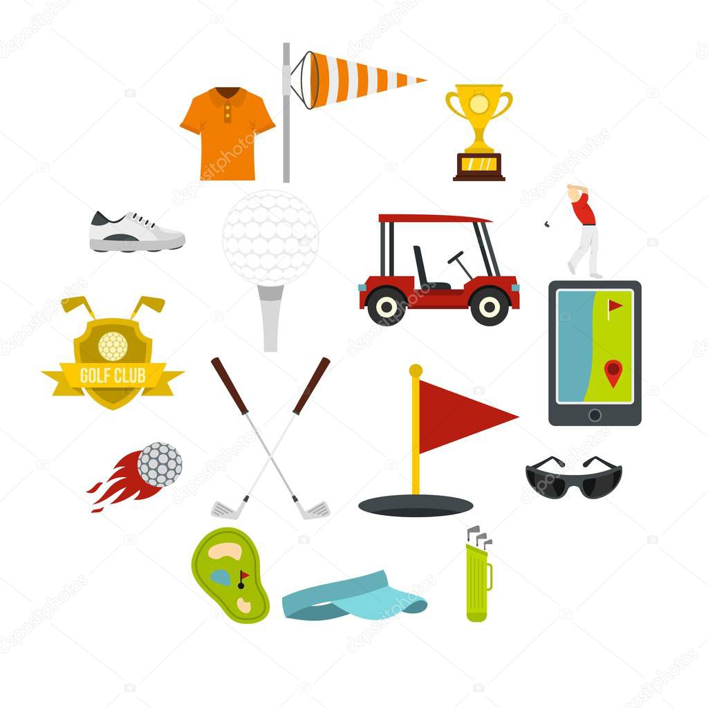 Golf items icons set in flat style isolated vector illustration