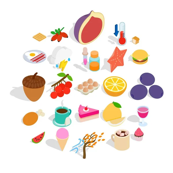 Conjunto de iconos de bocadillos de fruta, estilo isométrico — Vector de stock