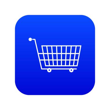 Büyük boş süpermarket arabası simgesi dijital mavi