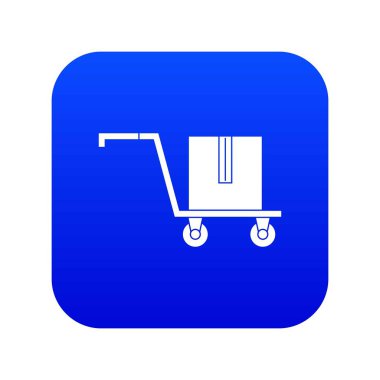 Teslim cart kutusu simgesini dijital mavi beyaz vektör illüstrasyon izole herhangi bir tasarım için