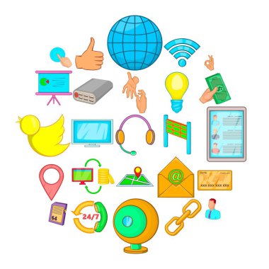 Küresel bilgi Icons set, karikatür tarzı