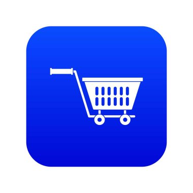 Plastik alışveriş arabası simgesi dijital mavi