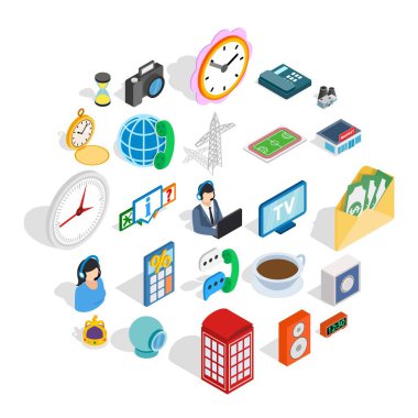 Sokak telekomünikasyon Icons set, izometrik stili