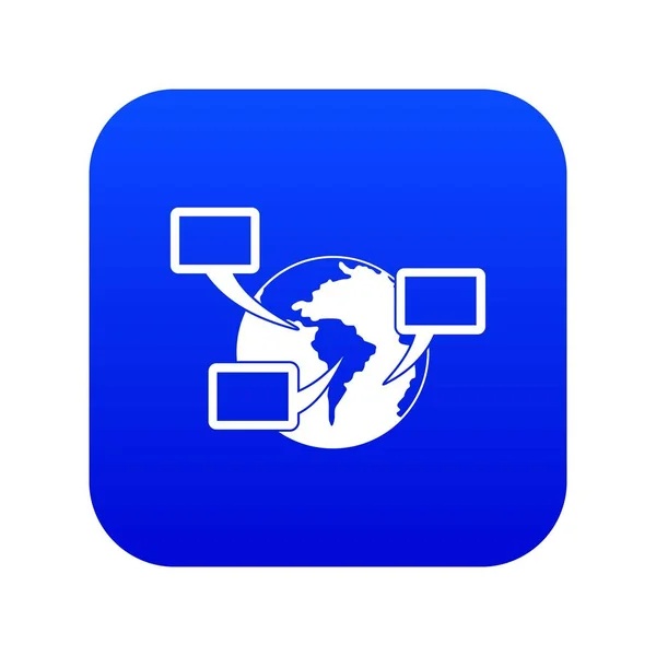 Planète mondiale et bulles de parole icône numérique bleu — Image vectorielle