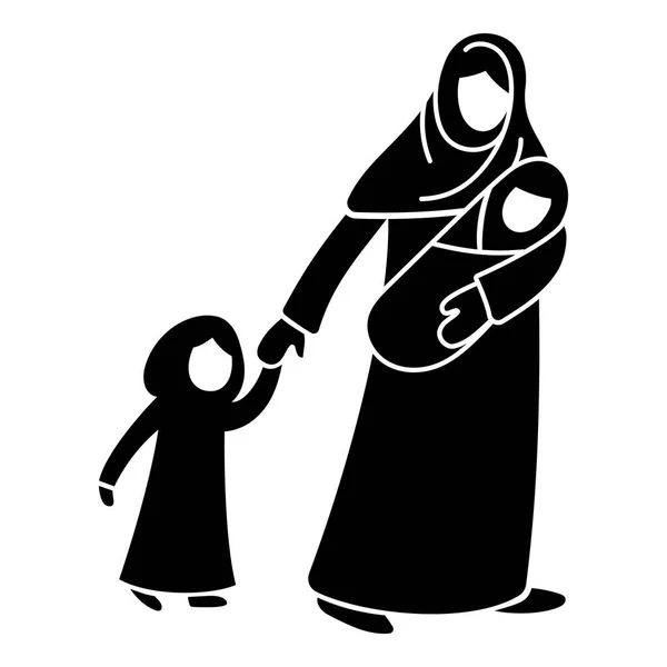 Refugiado mãe filhos ícone, estilo simples —  Vetores de Stock