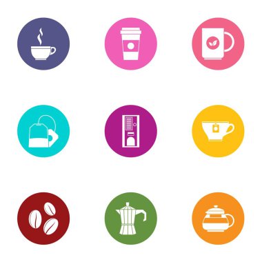 Sıcak içecek Icons set, düz stil