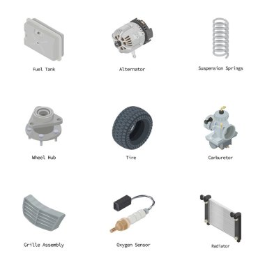 Motoru bileşeni Icons set, izometrik stili