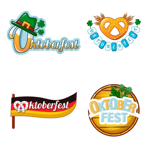 Conjunto de iconos de logotipo de cerveza Octoberfest, estilo de dibujos animados — Vector de stock